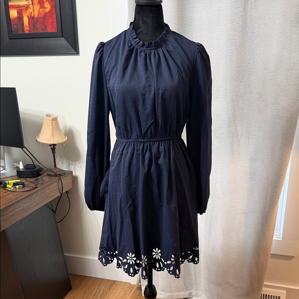 Cupshe Navy Long Sleeve Dress with Floral Hem